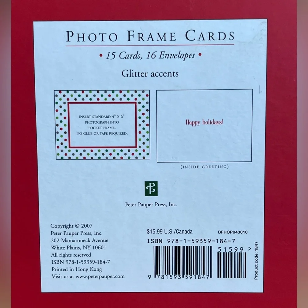 Photo Frame Christmas Cards Glitter Polkadot Box of 15